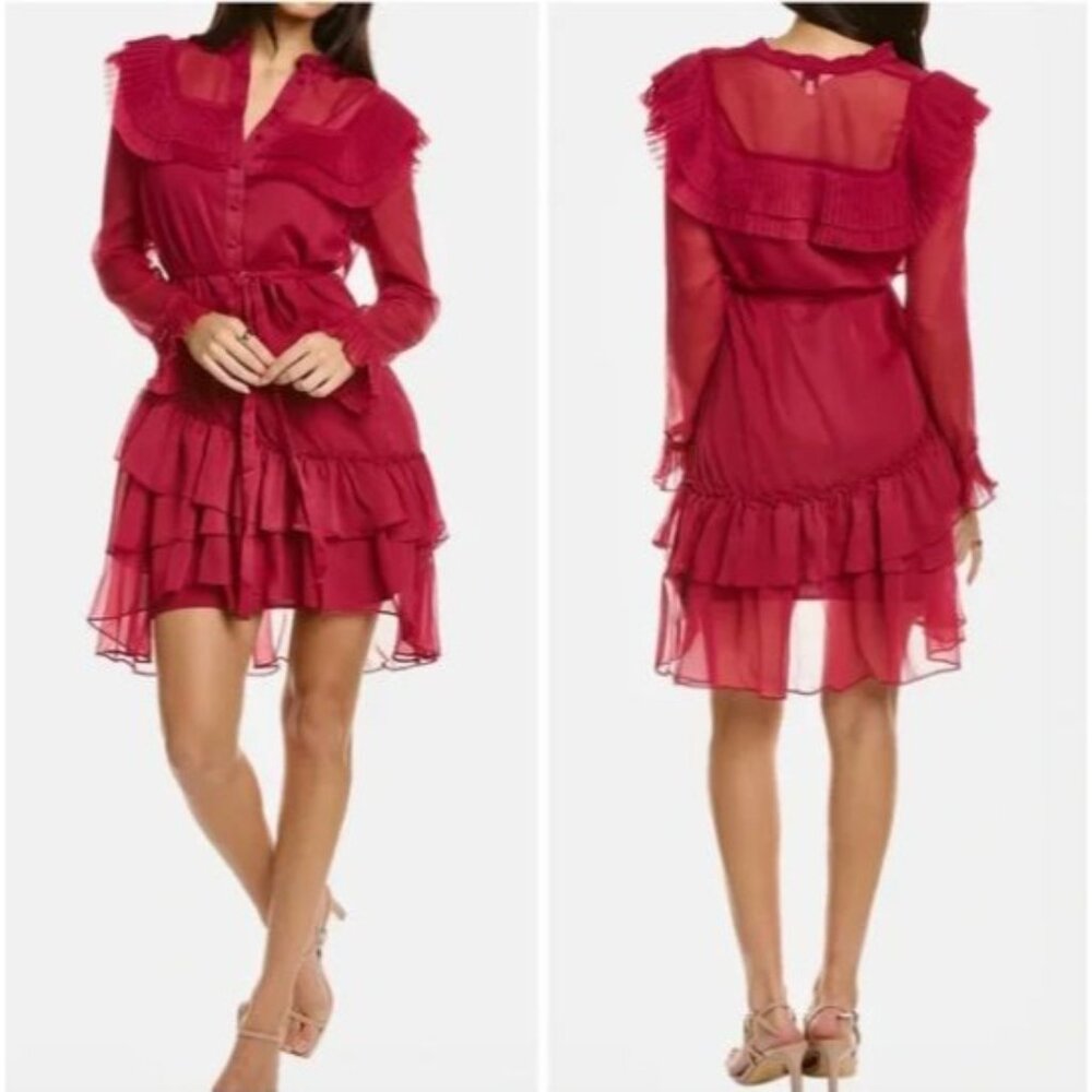 $325 Ted Baker Women's Anastai Silky Ruffle (deep pink) Mini Dress size 2